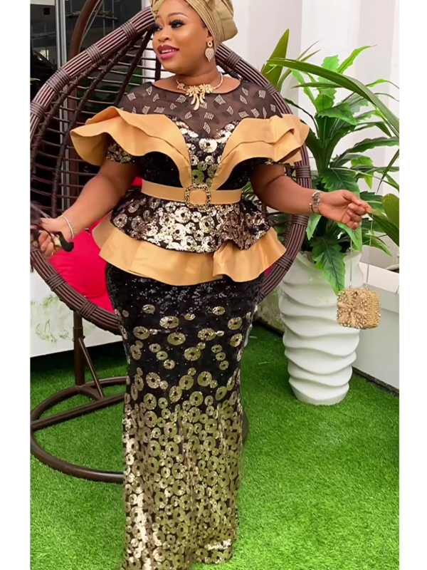 Женское платье в африканском стиле, длинное облегающее Платье макси с блестками