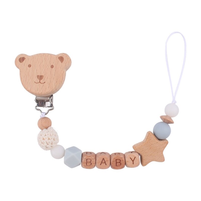 Rantai Klip Dot Beruang Kartun Lucu Mainan Teether Bayi Antihilang Pengikat Mainan Tumbuh Gigi Kunyah