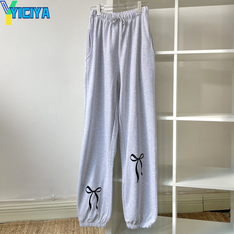 YICIYA-calça larga feminina com nó arco, moletom reto, roupas de rua alta, calça casual, nova, estilo Y2K, 2024