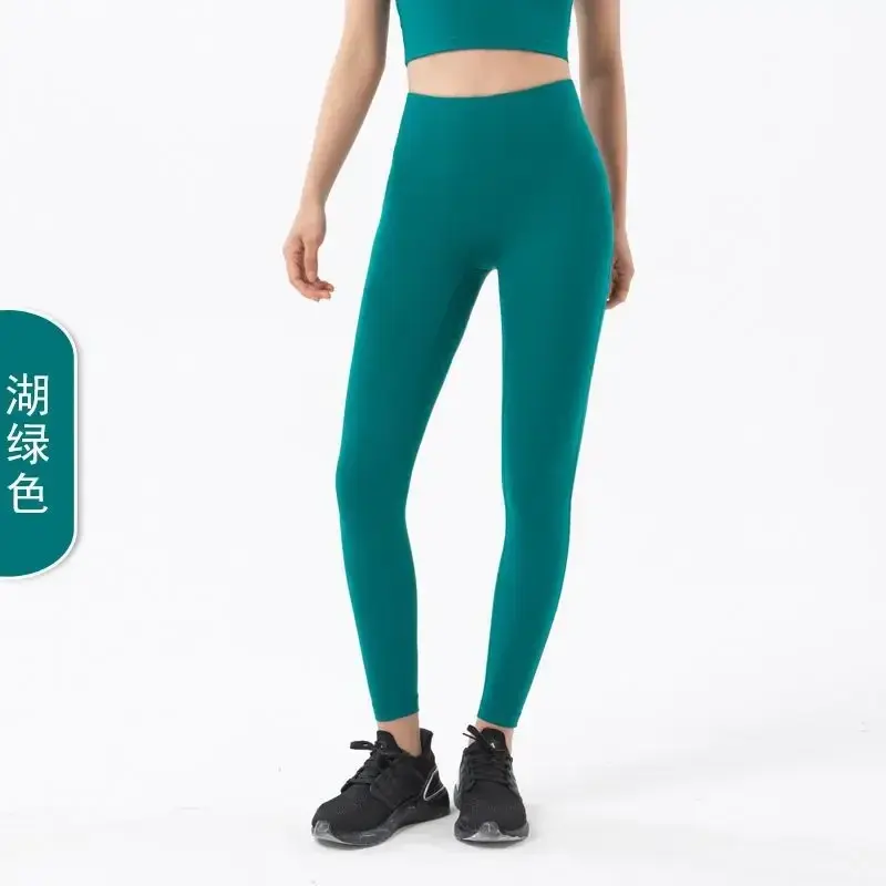 New T-line Nude Yoga Pants for Women in Europe and America, High Waist, High Hips, Peach Hips, Sports and Fitness Pants.