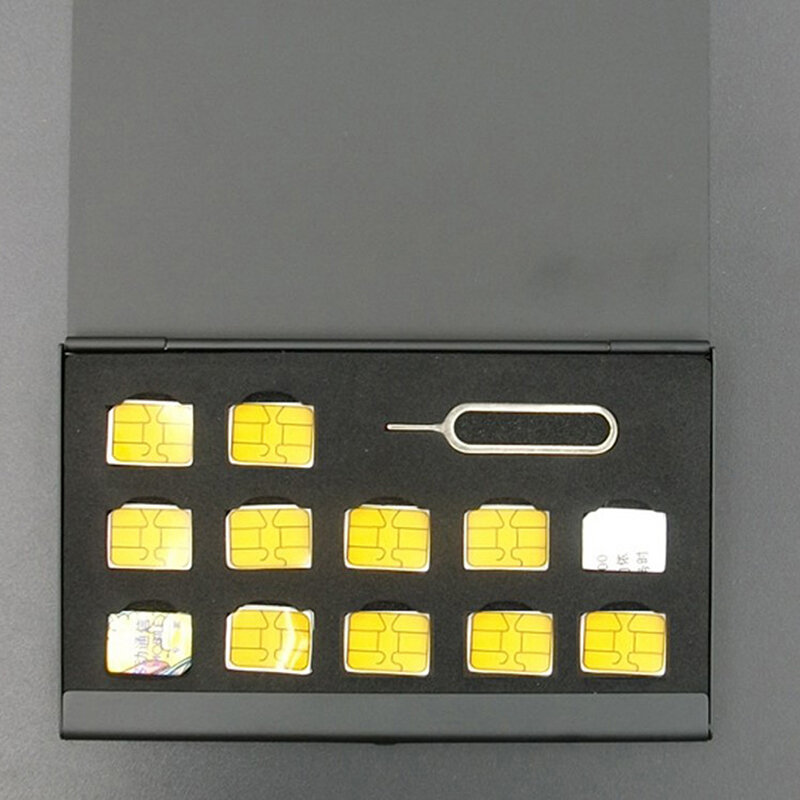 Alumínio portátil Memory Card Storage Box, 12 Slots, 1 Slot-Card-Pin, SIM Micro Pin, Nano Case, Protector Holder, 1Pc