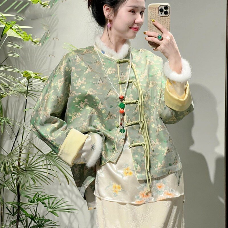 Mantel gaya China wanita, pakaian dalam blus dua potong