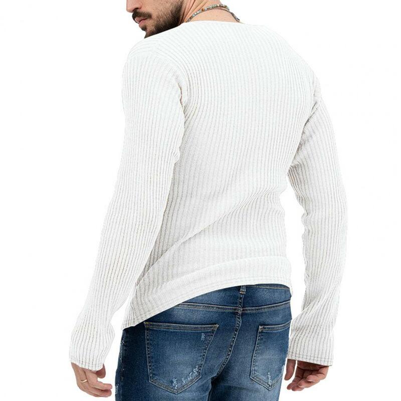 Soft Comfortable Knitted Sweater Stylish Men's Ribbed V-neck Sweater Slim Fit Soft Warm Knitwear for Fall/winter Casual Pullover