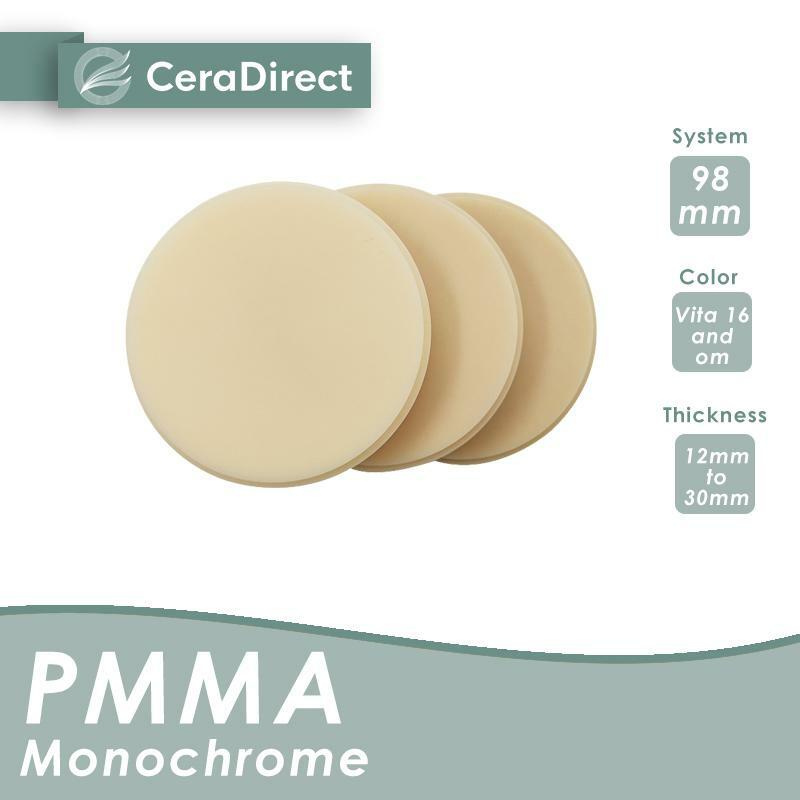 Ceradirect Monochrome PMMA BLOCK Open System (98มม.)-14,16,18,20มม.-สำหรับ cad/cam ห้องทดลองทางทันตกรรม