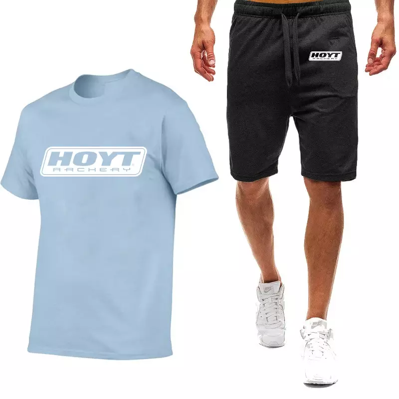 2024 Summer New Men Hoyt Archery High Quality Nine Color Short-sleeved T-shirt Simple Casual Fashion Trendy Movement Suit