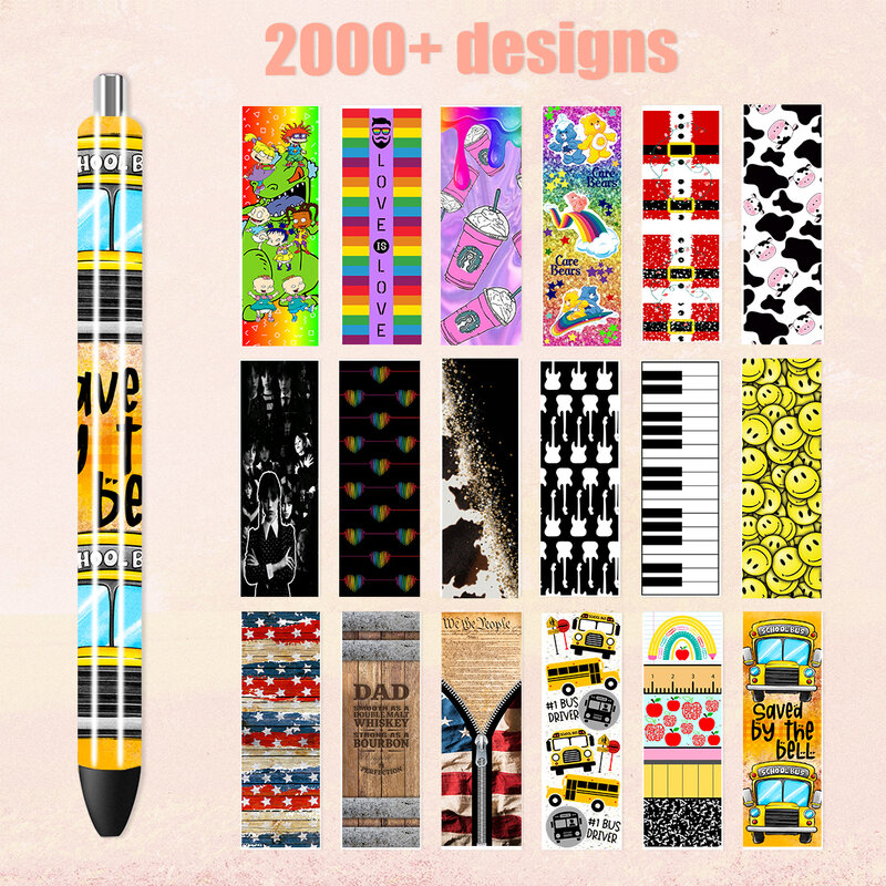5pcs 3D UV DTF Colorful Printed Transfers Stickers Pen Wraps DIY Glass Ceramic Metal Leather
