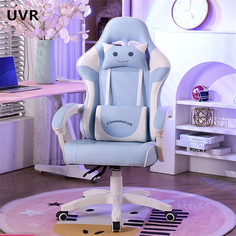 UVR-Silla de WCG Gaming ergonómica para el hogar y la Oficina, cojín de esponja, cómoda, rosa, bonita, con dibujos animados