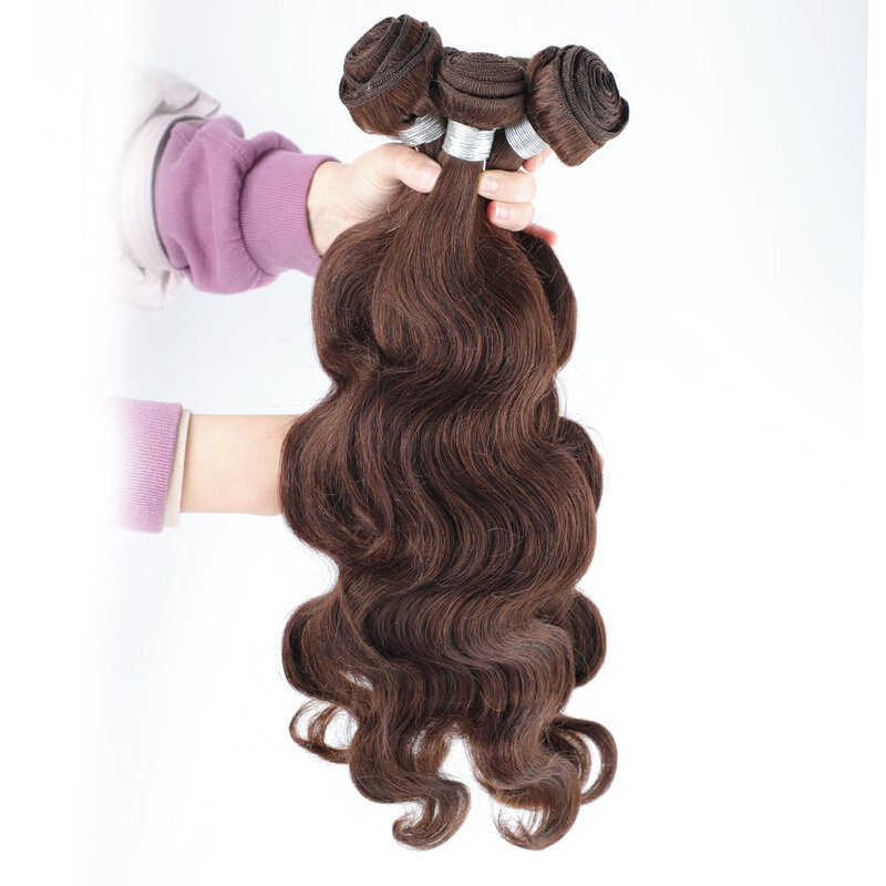 Body Wave Hair Bundles 100% Human Hair Weave Natural Color #4 Brown Remy Hair Extension 1/2/3pcs Colored Weaving