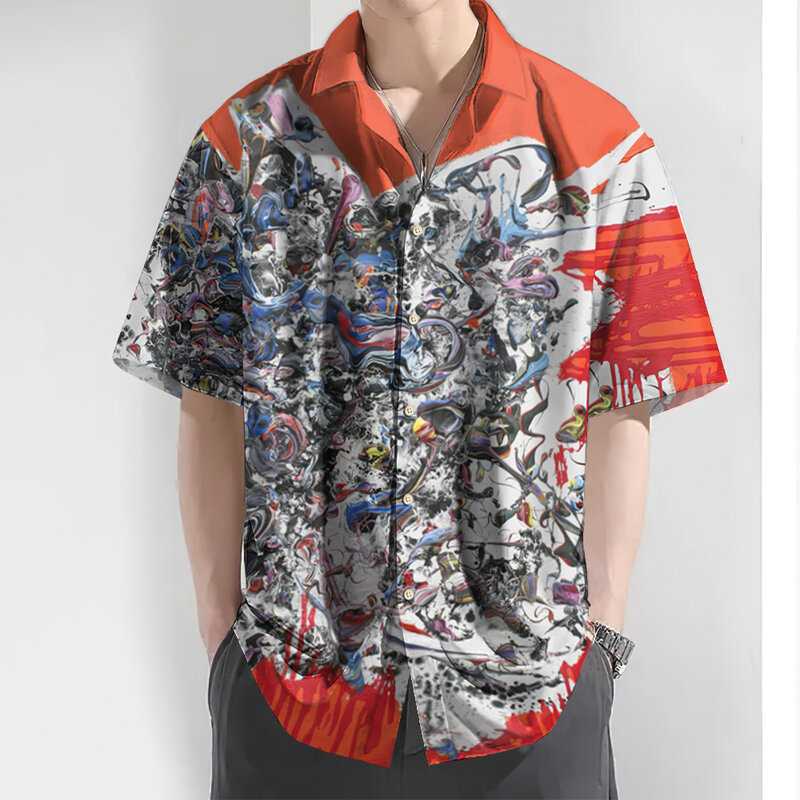 メンズ半袖3DグラデーションプリントTシャツ,サマービーチトップス,特大カジュアルシャツ,ノベルティ2024