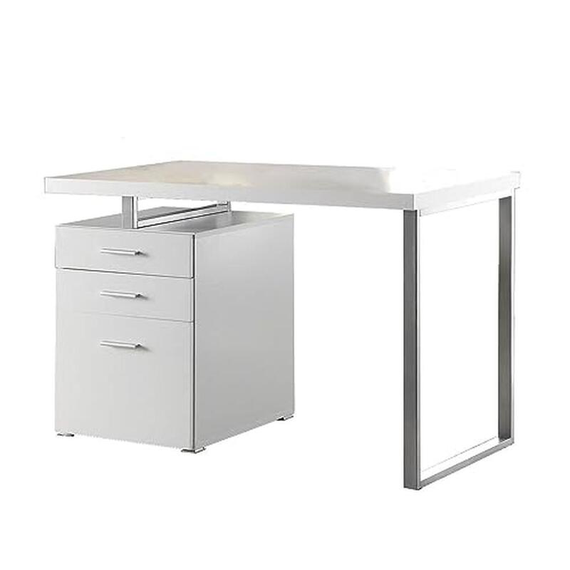 Modern Writing Computer Desk with 3 Drawers White Silver Heavy Duty Steel Frame Office Furniture Storage Cabinet Letter/Legal/A4