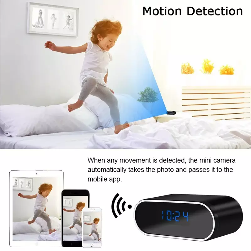 Mini Camera Clock Full HD 1080P  WIFI Control Night Vision View DVR Camcorder Motion Detection Home Surveillance Monitor Video
