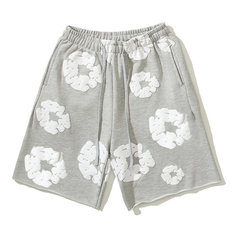 Shorts com cordão solto Y2K para homens e mulheres, roupas Y2K, hip-hop, estampado com flores, primavera e verão, calças largas
