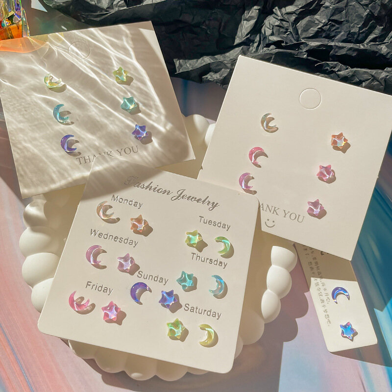 KADRUFI-Conjunto de pendientes de tuerca para mujer, aretes transparentes, estrella, Luna, colorido, hada fantástica, rosa, púrpura, Y2K, regalo de joyería