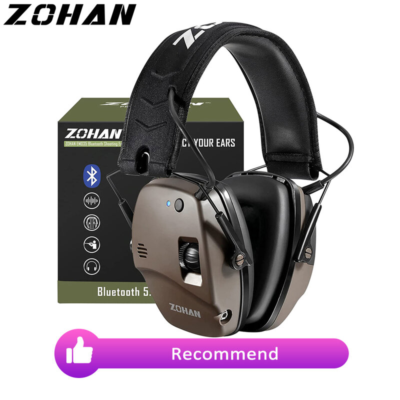 Zhan 5.0 earmuff elektronik Bluetooth, perlindungan pendengaran Anti-Noise amplifikasi suara untuk berburu jarak tembakan