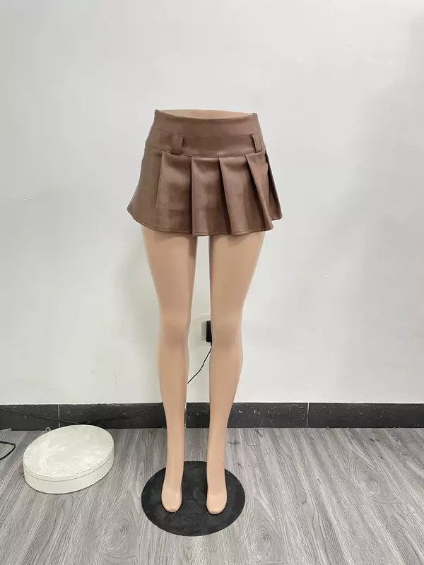 Rok Mini kulit gaun seksi lucu Y2K Streetwear 2024 Pakaian Wanita Mode musim panas rok lipit pendek pensil pinggang tinggi