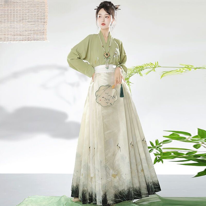 Vestido tradicional original Hanfu Horse Face para mulheres, colete pônei, vestido diário, dinastia Ming chinesa