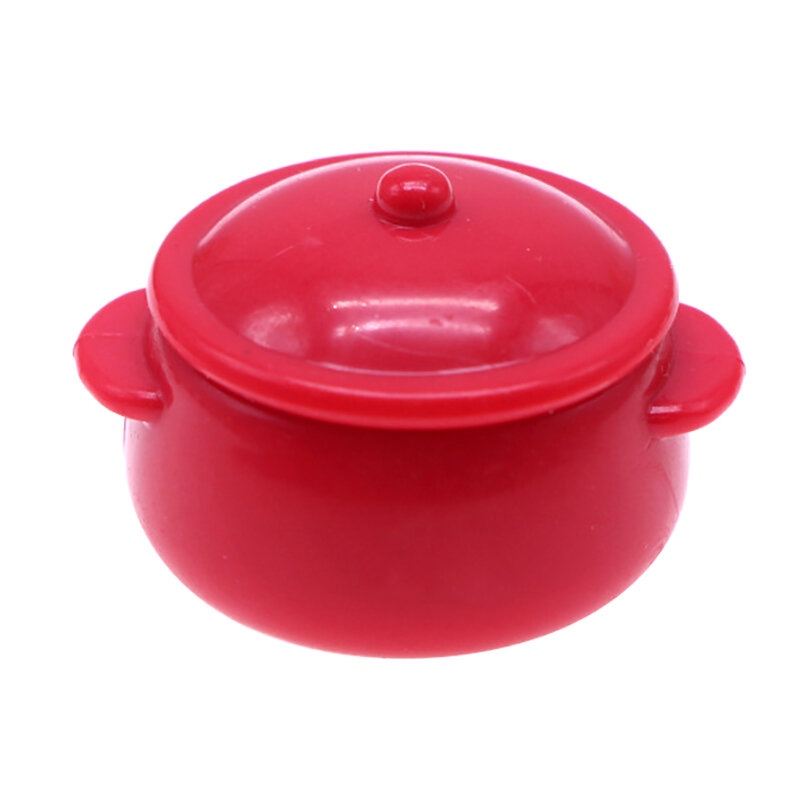 Vajilla de cocina en miniatura para casa de muñecas, 1 piezas, 3,3 cm, Mini olla de sopa de plástico rojo, maqueta, accesorios de escena DIY