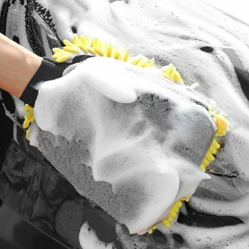 Dupla face Chenille Car Wash Luva, macio, anti-risco, limpeza, cera, detalhando escova, Car Wash
