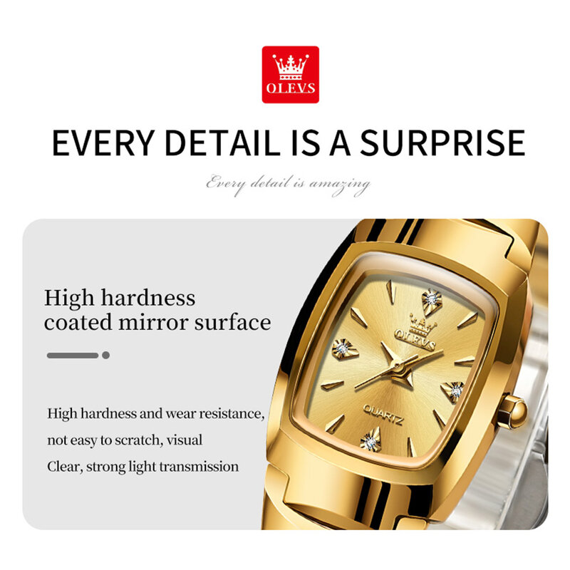 Olevs-男性と女性のための金色のタングステン鋼の腕時計、カップルの時計、防水日付、高級