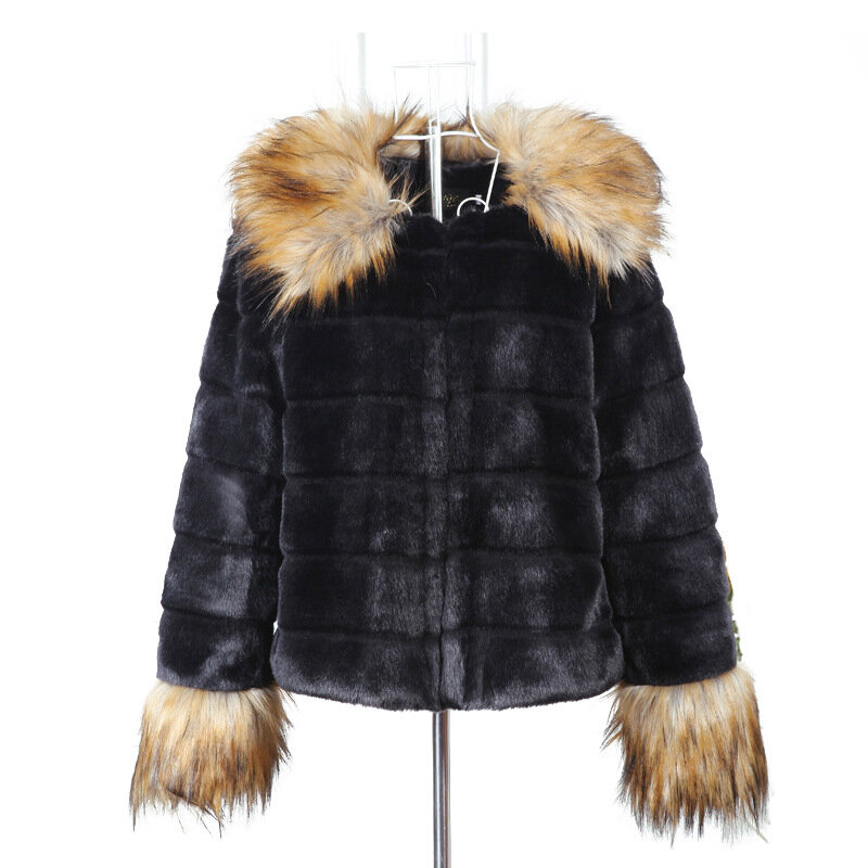 Korean Version of Autumn and Winter Fur Korean Version of Slim Short Raccoon Fur Collar Rabbit Fur Coat Fur