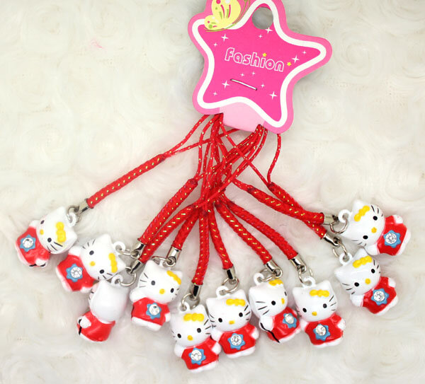 10pcs Lucky cat Quality Metal Bell Pendant Phone Charms Cute Cartoon Keychains Lanyard for Keys Smartphone Strap  #18