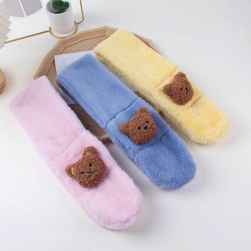 Thicked Baby Scarf Cartoon Bear Neck Scarf Solid Color Children's Long Muffler with Lovely Pattern for Winter Fashion