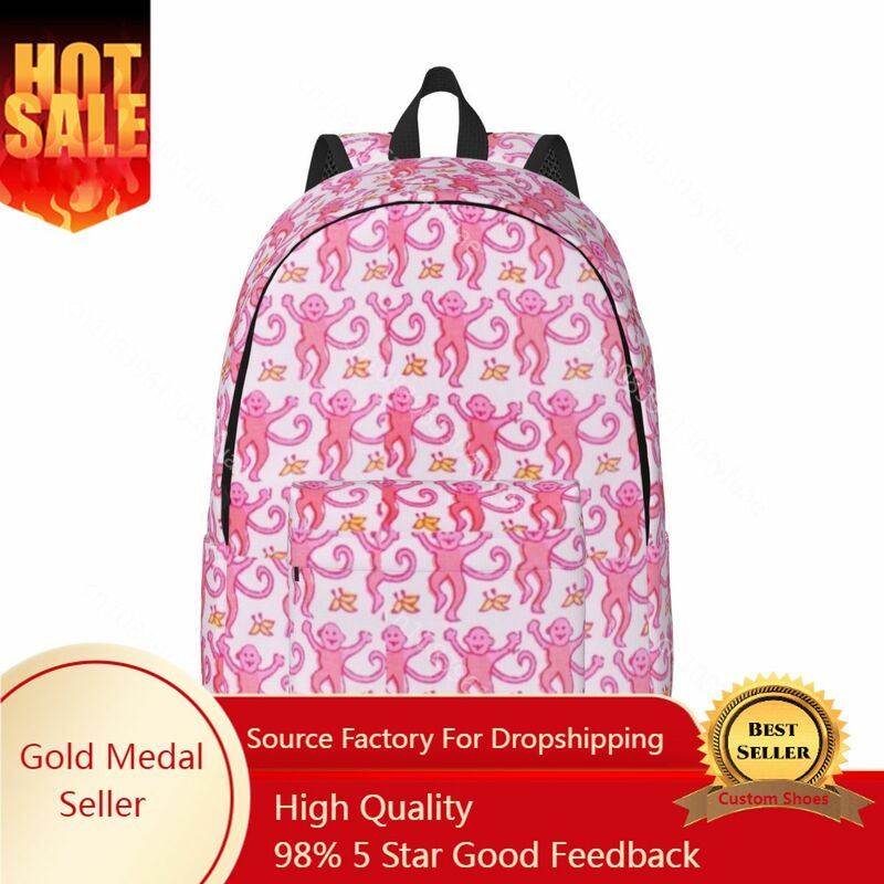 Mochila de monos Preppy rosas, mochilas de estilo Animal para exteriores, mochilas escolares con estampado de diseñador para estudiantes, regalo de Navidad