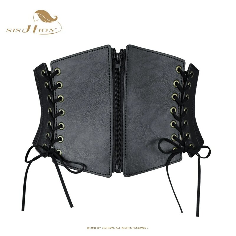 Cinturón de corsé elástico para mujer, faja elástica de cuero de vendaje ancho Vintage, color negro, VD3354