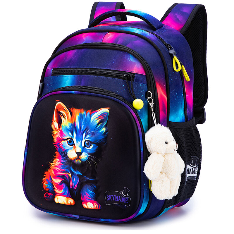 Mochilas escolares ortopédicas para niños y niñas, mochilas de gato coloridas, mochilas impermeables para estudiantes