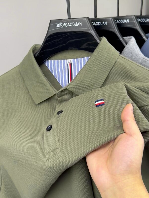 Модная Летняя мужская рубашка-поло высокого качества с коротким рукавом и отложным воротником модные вышитые деловые повседневные корейские Топы