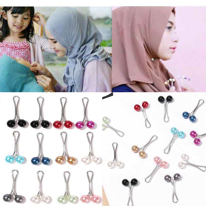 Pasadores de perlas multicolores para pañuelo de cabeza, 12 piezas, Clips en forma de U, Hijab, bufanda musulmana, chal, broches, joyería