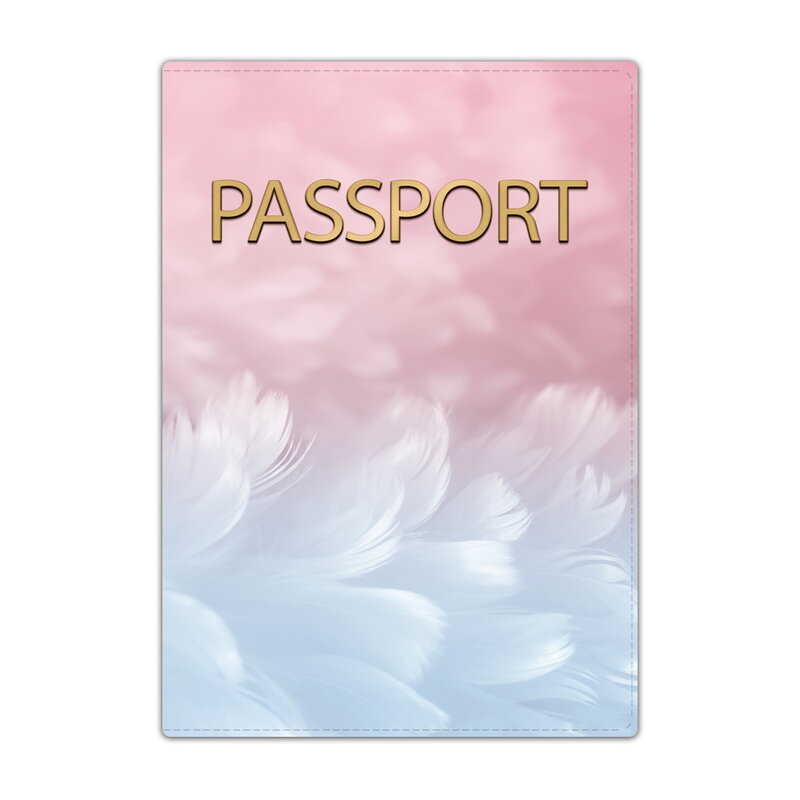 Funda para pasaporte de la serie de plumas, BILLETERA, bolsa con letras, soporte para dirección de identificación de cuero Pu Unisex, accesorios de viaje de embarque portátiles