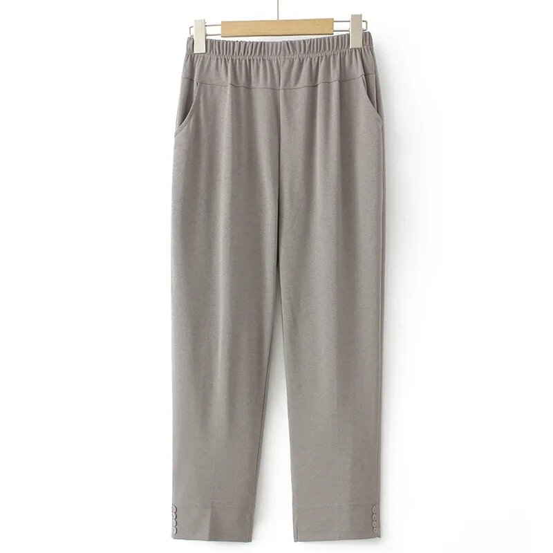 Pantalones de verano para mujer de mediana edad, pantalón holgado de cintura elástica, informal, recto, talla grande, 7XL, 8XL