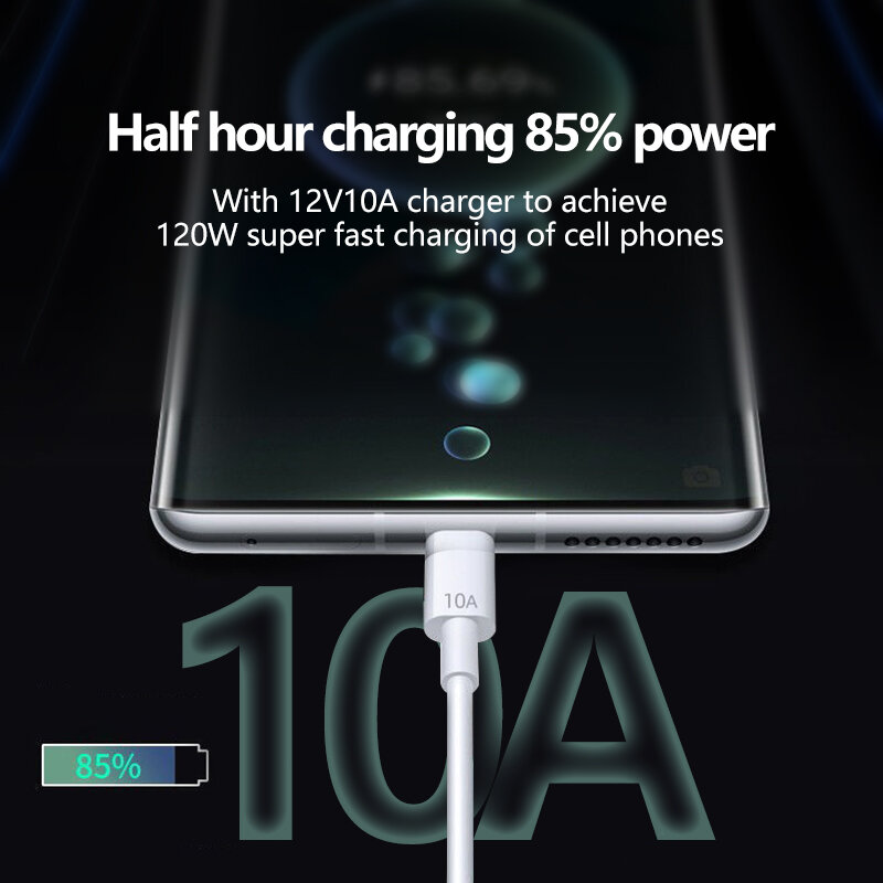 120W 10A USB Type C USB Cable Super Fast Charing Line for Xiaomi Samsung Huawei Honor Quick Charge USB C Cables Data Cord