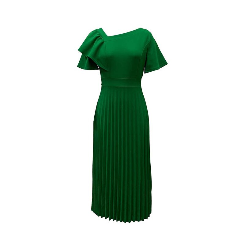 LW-maxivestido verde elegante para mujer, Color sólido, sin espalda, una línea, manga corta, cuello cuadrado, largo hasta el tobillo, Verano