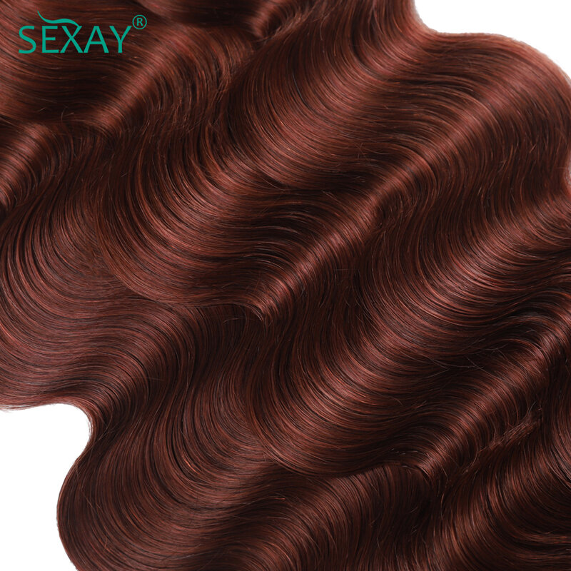 Pacotes de cabelo humano da onda do corpo marrom avermelhado, Sexay, Weave pré-colorido do cabelo, ondulado natural, Weave no estoque, #33, 10-28