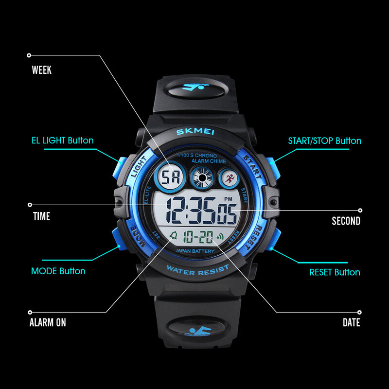 Skmei-relógio digital à prova d'água 1451 para menino e menina, display led, alarme, data, esportes, eletrônico, venda quente