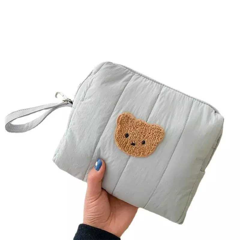 Bolsa de pañales para bebé, bolsa de almacenamiento de biberón de oso de dibujos animados Kawaii, bolsa de cochecito Kawaii portátil para mamá, moda coreana, 1 pieza