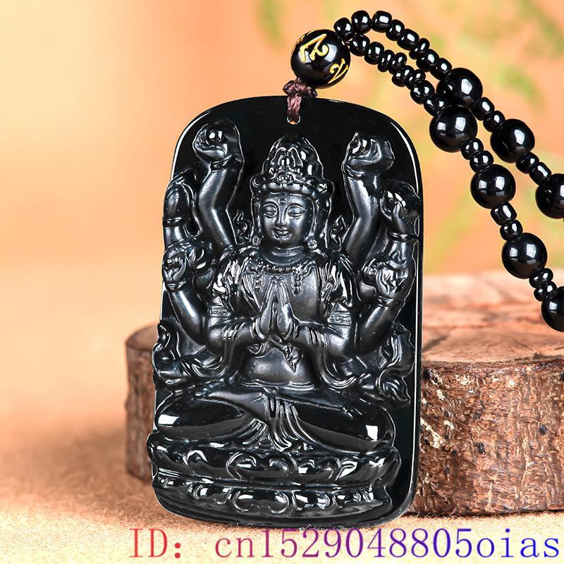 Collar con colgante de Bodhisattva de Jade de Myanmar negro para hombres, joyería Real, amuleto de diseñador, piedra Vintage para hombre, Jadeíta birmana Natural