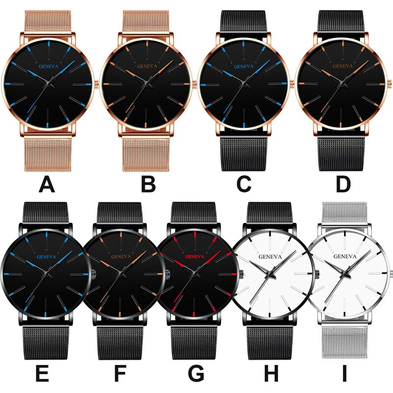 2022 Minimalist Watch Men Ultra Thin Blue Stainless Steel Mesh Belt Watches Man Business Casual Quartz Wrist Watch For Men