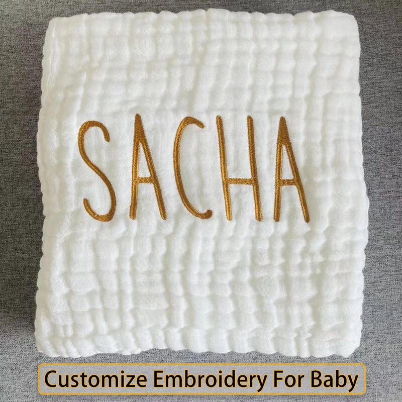 Manta personalizada con nombre para bebé, Toalla de baño de 6 capas, ropa de cama de algodón orgánico, edredón de muselina para recién nacido