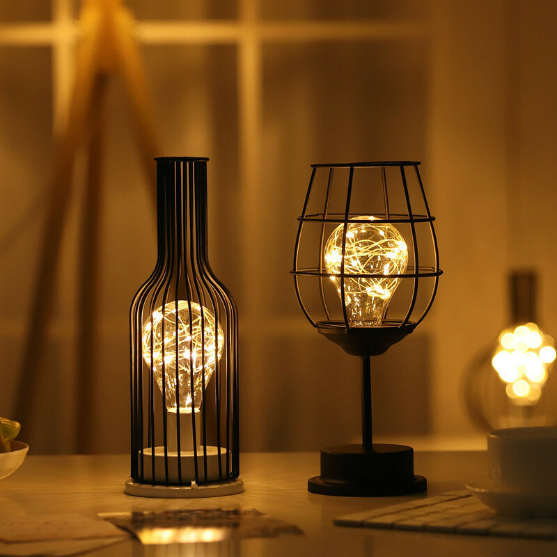 Winebottle Led Table Lamp Art Minimalist Hollow Copper Wire Night Light Hotel Home Decoration Reading Lamp Desk Lamp