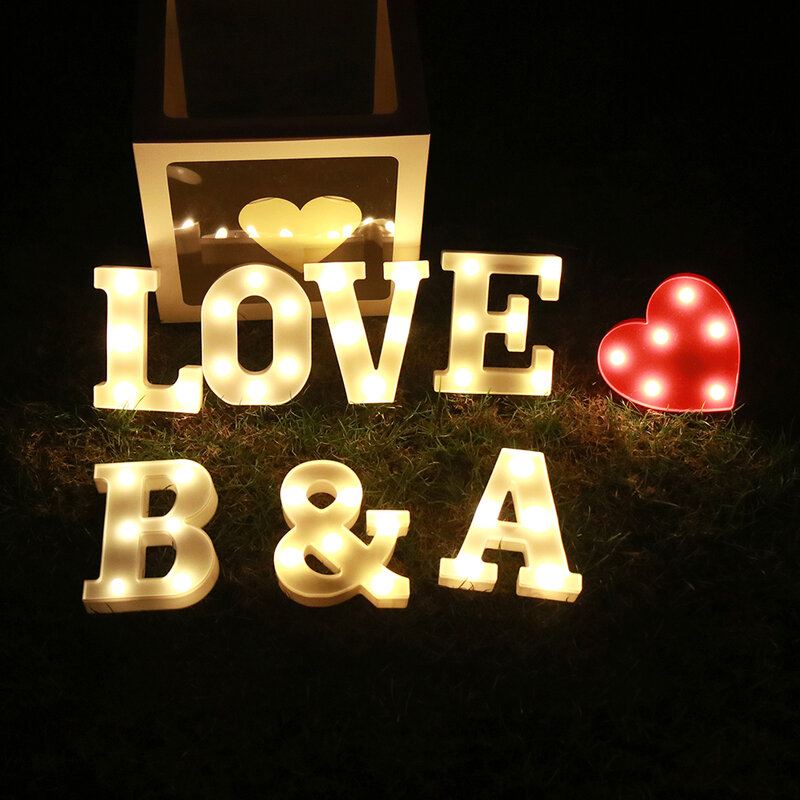 Letras luzes número luminoso lâmpada alfabeto noite luz festa casar feliz aniversário amor quarto do bebê letras led decoração
