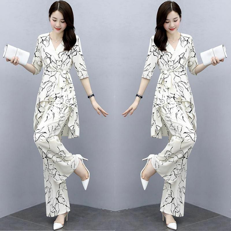 Set Korean High Waist Drop Wide Leg Pants Goddess Fan Xia New Fashion Oversized Pants Women's Two Piece Set