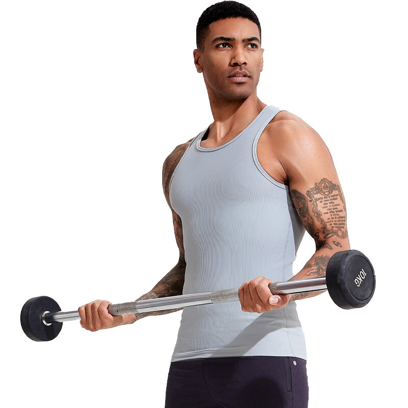 Uomo Muscle Fashion Gym Vest canotta posteriore maschile senza maniche Stringer Top abbigliamento Marathon Training Fitness Workout Sport Shirt