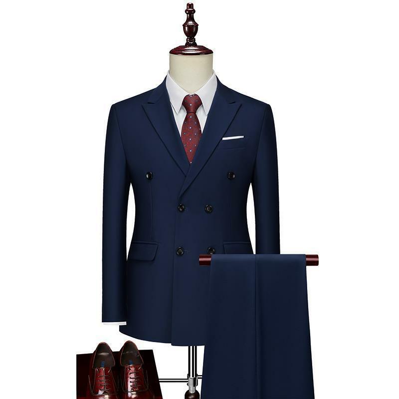 Herren anzug 2 Stück Business Casual Set Zweireiher einfarbig geeignet für Hochzeits bankett Set Jacke mit Hose