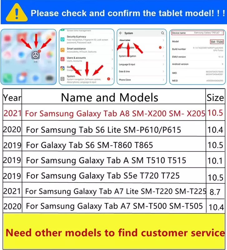 Samsung Galaxy Tabのタブレットケース,10.1,2019, SM-T510,a7 10.4 ",a8 10.5 x200 a9 plus 11" 8.7 "t220