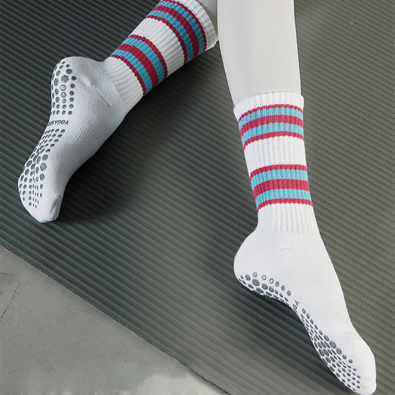 Calcetines de Yoga antideslizantes para mujer, medias de tubo medio de algodón para interiores, absorbentes de sudor, para Pilates, Ballet y Fitness, 1 par