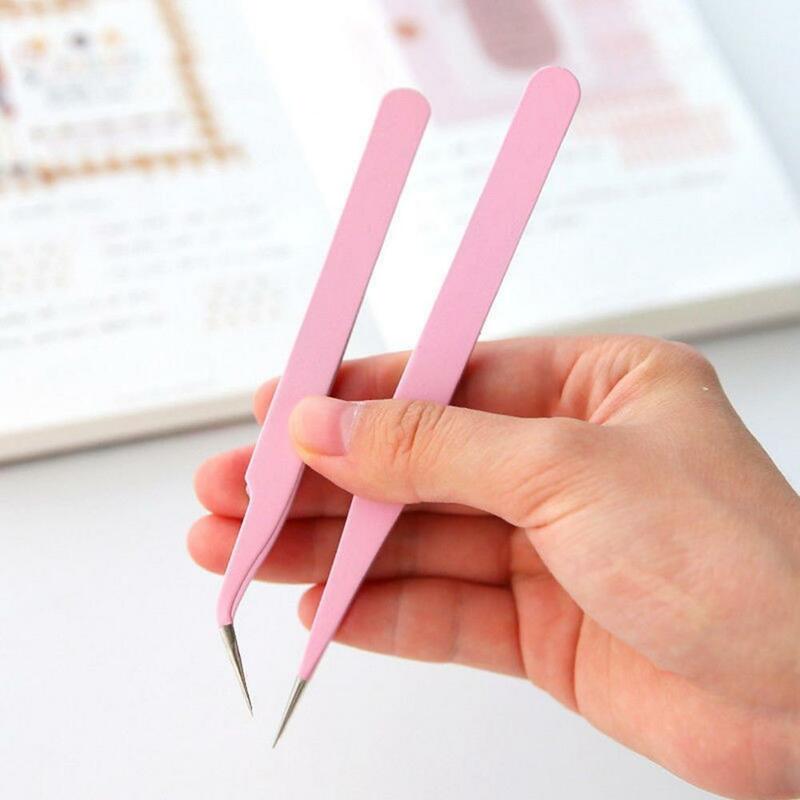 2 sztuk DIY pinceta narzędzie wielofunkcyjny zacisk mocno lekki Metal naklejka artystyczna paznokci prosto zakrzywiona pinceta do pobrania
