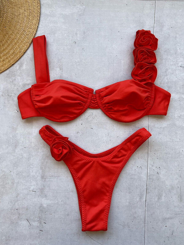 Bikini de realce para mujer, traje de baño Sexy para mujer, conjunto de Bikini brasileño Floral, ropa de playa de vendaje 2024